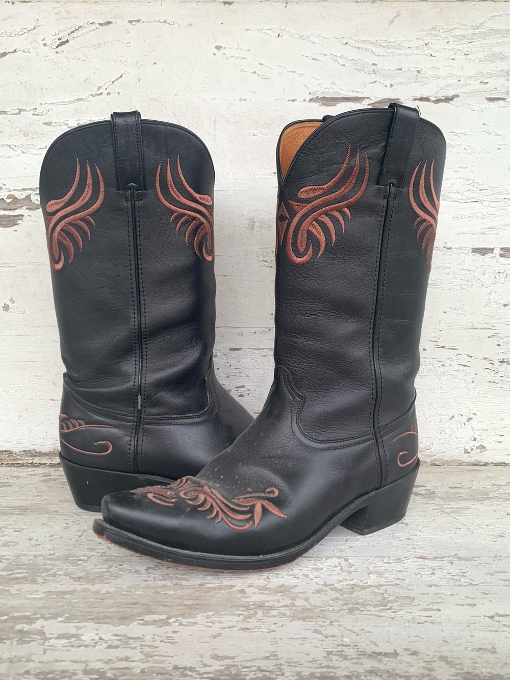 Men’s Vintage Santa Fe Boot Co. Black Western Cowboy Boots 9.5EW